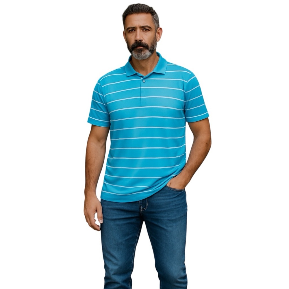 LULULEMON BLUE WHITE BLOCK STRIPE THREE BUTTON COUNTRY CLUB POLO GOLF SHIRT L